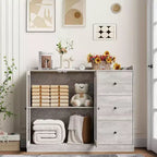 Mueble aparador con almacenamiento de 43 pulgadas, aparador moderno para cocina con diseño de barandilla y estantes ajustables, y 3 cajones, mesa de buffet de madera