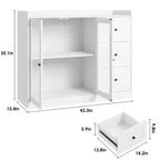 Mueble aparador con almacenamiento de 43 pulgadas, aparador moderno para cocina con diseño de barandilla y estantes ajustables, y 3 cajones, mesa de buffet de madera