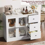 Mueble aparador con almacenamiento de 43 pulgadas, aparador moderno para cocina con diseño de barandilla y estantes ajustables, y 3 cajones, mesa de buffet de madera