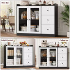 Mueble aparador con almacenamiento de 43 pulgadas, aparador moderno para cocina con diseño de barandilla y estantes ajustables, y 3 cajones, mesa de buffet de madera