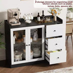 Mueble aparador con almacenamiento de 43 pulgadas, aparador moderno para cocina con diseño de barandilla y estantes ajustables, y 3 cajones, mesa de buffet de madera