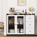 43 Buffet Cabinet with Storage Modern Sideboard Kitchen Cabinet with Guardrail Design & Adjustable Shelves & 3 Drawers, Wood Buffet Table