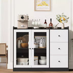43 Buffet Cabinet with Storage Modern Sideboard Kitchen Cabinet with Guardrail Design & Adjustable Shelves & 3 Drawers, Wood Buffet Table