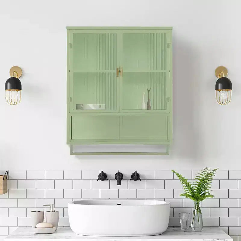 Armario de pared moderno de 2 puertas Okak con almacenamiento de 2 niveles y estante abierto, toallero para entrada/comedor/sala de estar/cocina