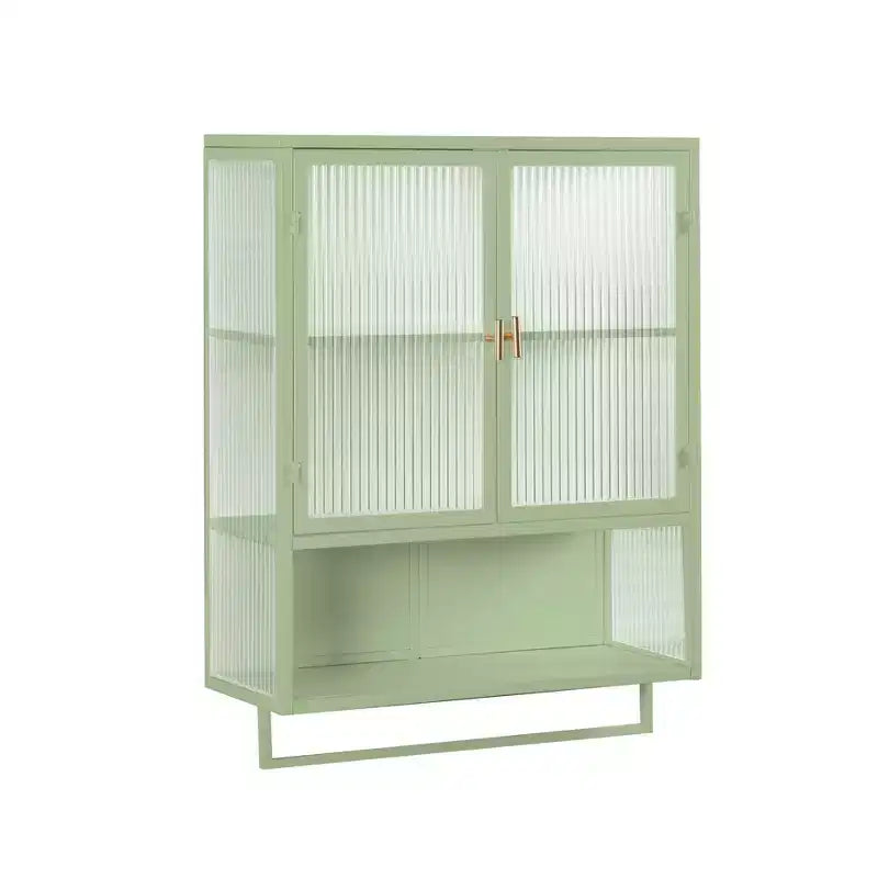 Armario de pared moderno de 2 puertas Okak con almacenamiento de 2 niveles y estante abierto, toallero para entrada/comedor/sala de estar/cocina