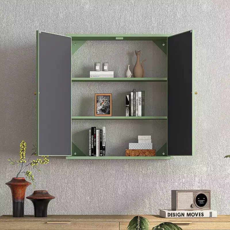 Armario de pared moderno de 2 puertas Okak con almacenamiento de 2 niveles y estante abierto, toallero para entrada/comedor/sala de estar/cocina