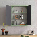 Armario de pared moderno de 2 puertas Okak con almacenamiento de 2 niveles y estante abierto, toallero para entrada/comedor/sala de estar/cocina