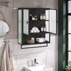 Armario de pared moderno de 2 puertas Okak con almacenamiento de 2 niveles y estante abierto, toallero para entrada/comedor/sala de estar/cocina