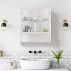 Armario de pared moderno de 2 puertas Okak con almacenamiento de 2 niveles y estante abierto, toallero para entrada/comedor/sala de estar/cocina