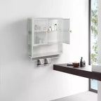 Armario de pared moderno de 2 puertas Okak con almacenamiento de 2 niveles y estante abierto, toallero para entrada/comedor/sala de estar/cocina