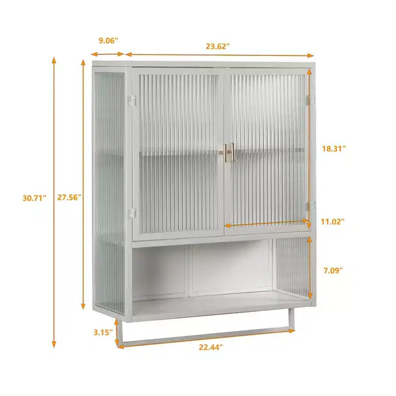 Armario de pared moderno de 2 puertas Okak con almacenamiento de 2 niveles y estante abierto, toallero para entrada/comedor/sala de estar/cocina