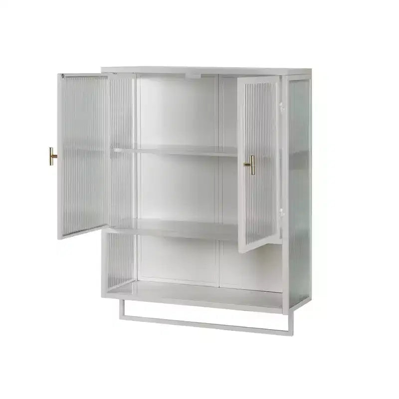 Armario de pared moderno de 2 puertas Okak con almacenamiento de 2 niveles y estante abierto, toallero para entrada/comedor/sala de estar/cocina