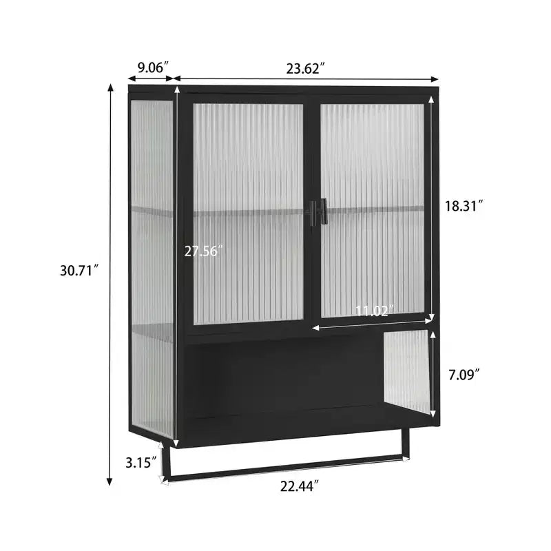Armario de pared moderno de 2 puertas Okak con almacenamiento de 2 niveles y estante abierto, toallero para entrada/comedor/sala de estar/cocina