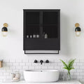 Armario de pared moderno de 2 puertas Okak con almacenamiento de 2 niveles y estante abierto, toallero para entrada/comedor/sala de estar/cocina