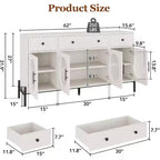 Aparador moderno de 62" con almacenamiento, 3 cajones y 4 puertas de vidrio estriado, consola de madera para cocina, comedor, barra de café