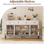 Aparador moderno de 62" con almacenamiento, 3 cajones y 4 puertas de vidrio estriado, consola de madera para cocina, comedor, barra de café