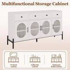 Aparador moderno de 62" con almacenamiento, 3 cajones y 4 puertas de vidrio estriado, consola de madera para cocina, comedor, barra de café