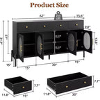 Aparador moderno de 62" con almacenamiento, 3 cajones y 4 puertas de vidrio estriado, consola de madera para cocina, comedor, barra de café