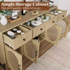 Aparador moderno de 62" con almacenamiento, 3 cajones y 4 puertas de vidrio estriado, consola de madera para cocina, comedor, barra de café