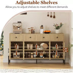 Aparador moderno de 62" con almacenamiento, 3 cajones y 4 puertas de vidrio estriado, consola de madera para cocina, comedor, barra de café