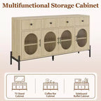 Aparador moderno de 62" con almacenamiento, 3 cajones y 4 puertas de vidrio estriado, consola de madera para cocina, comedor, barra de café