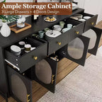Aparador moderno de 62" con almacenamiento, 3 cajones y 4 puertas de vidrio estriado, consola de madera para cocina, comedor, barra de café