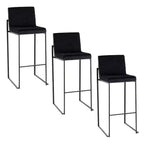 LumiSource Set of 3 Fuji High Back Barstools Black Steel/Black Velvet