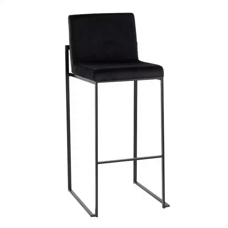 Taburetes de bar altos Fuji, acero negro/terciopelo negro