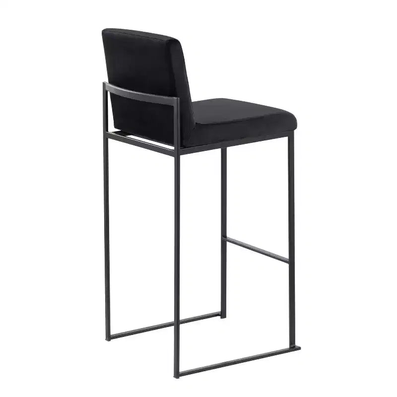 Taburetes de bar altos Fuji, acero negro/terciopelo negro