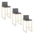 LumiSource Set of 3 Fuji High Back Barstools Gold Steel/Gray PU