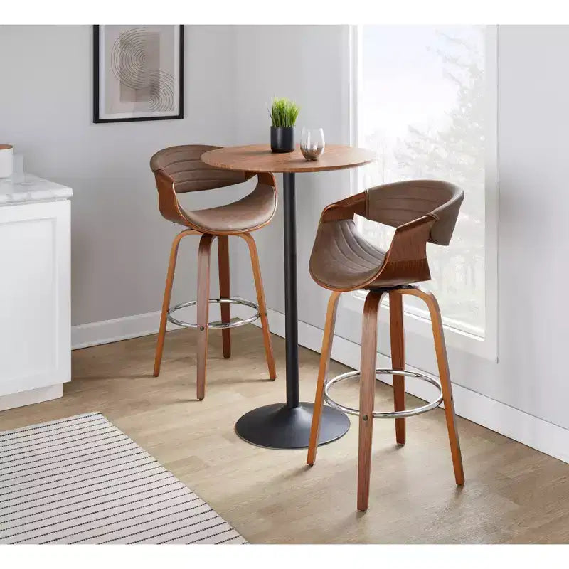 Taburetes Symphony Nuez Madera/Metal Cromado/PU Espresso