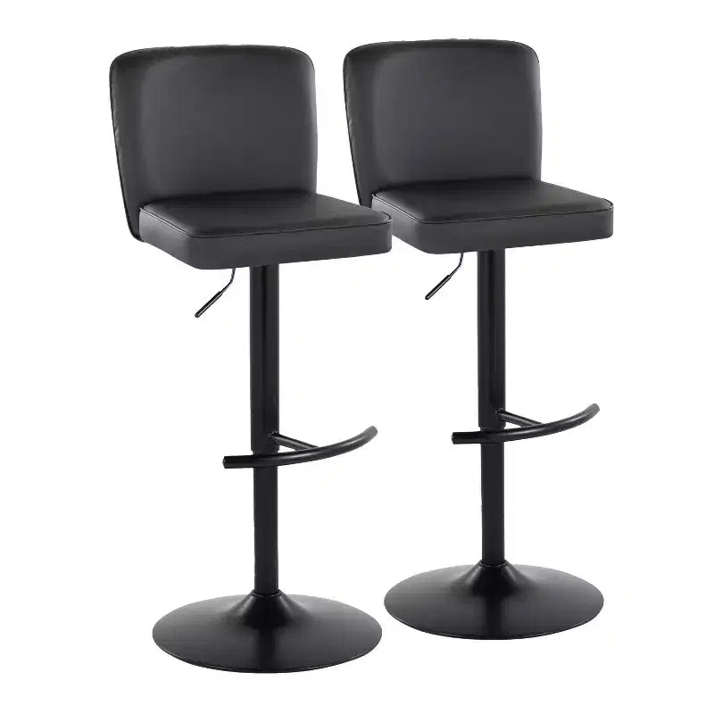 LumiSource Set of 2 Henry Adjustable Barstools Black Metal/Black PU