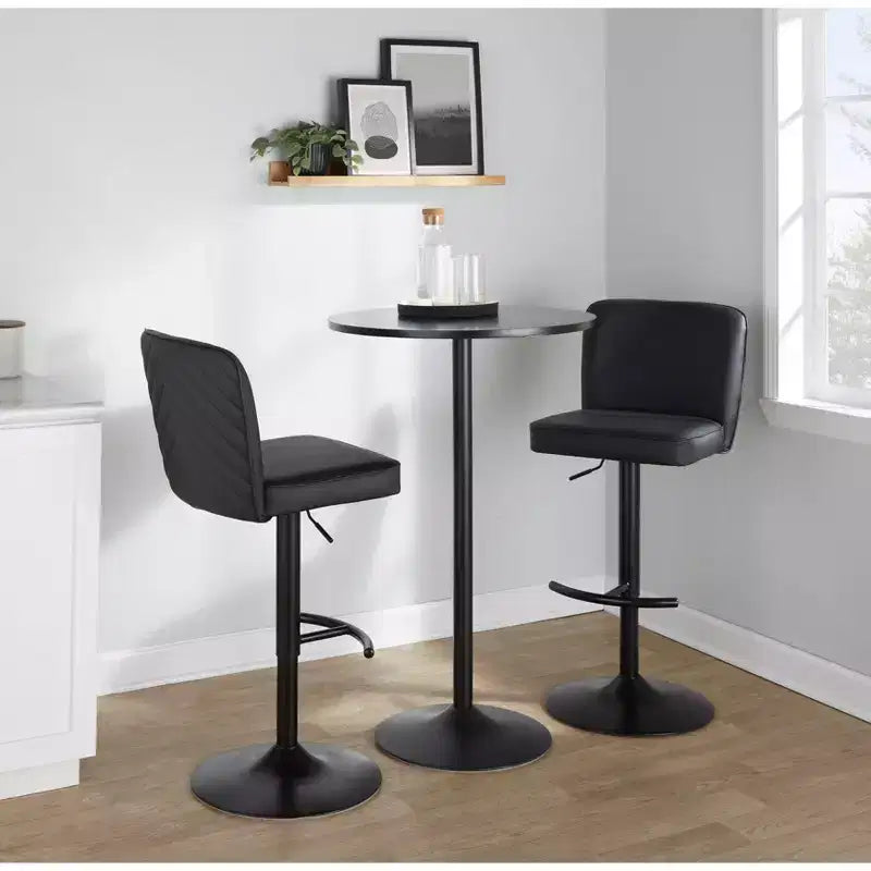 Taburetes de bar ajustables Henry metal negro/PU negro