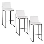 LumiSource Set of 3 Fuji High Back Barstools Black Steel/White PU