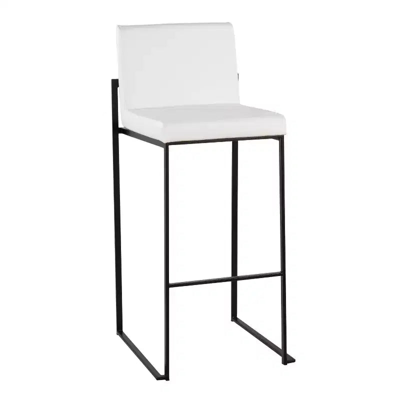 Taburetes Fuji con respaldo alto de acero negro/PU blanco