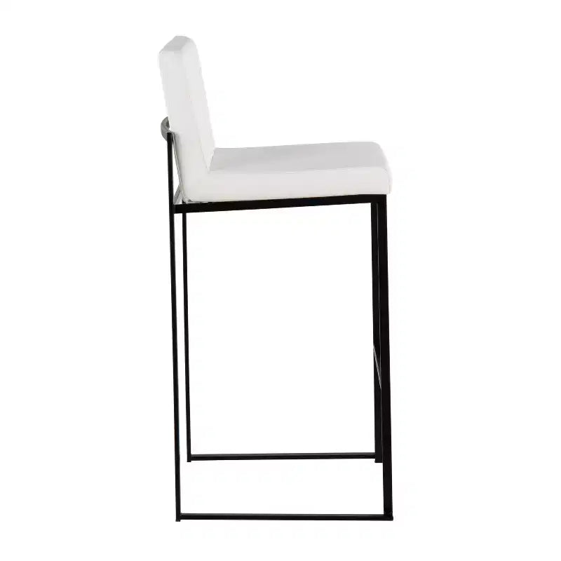 Taburetes Fuji con respaldo alto de acero negro/PU blanco
