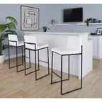 Taburetes Fuji con respaldo alto de acero negro/PU blanco