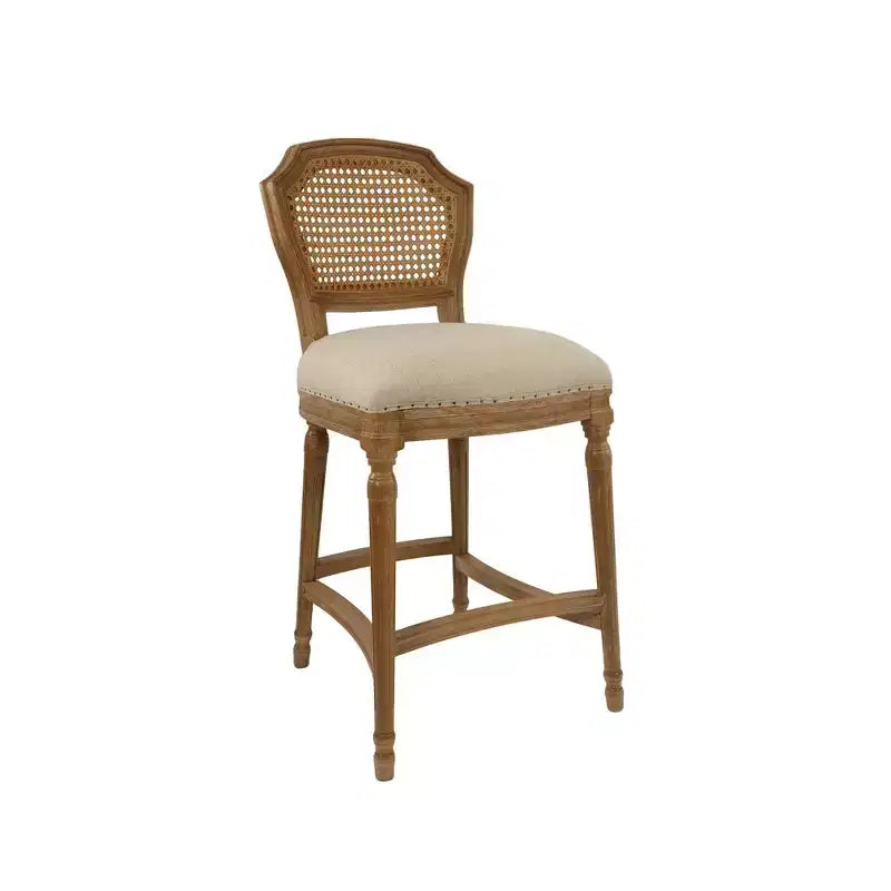 Boraam 26" Burnham Home Designs Wilbrandt Counter Height Barstool Oak: Linen Upholstered, Nailhead Trim, Carved Legs