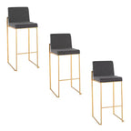 LumiSource Set of 3 Fuji High Back Barstools Gold Steel/Charcoal Fabric