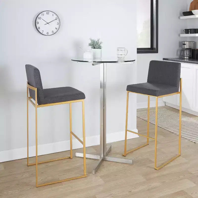 Taburetes Fuji con respaldo alto de acero dorado/tejido carbón