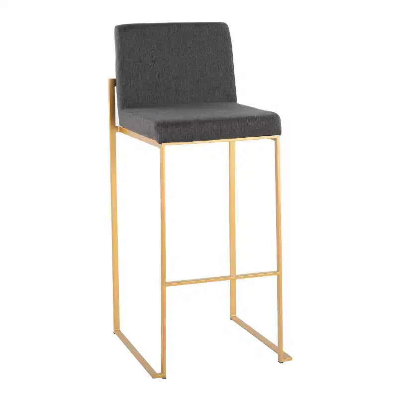 Taburetes Fuji con respaldo alto de acero dorado/tejido carbón