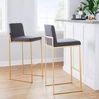 Taburetes Fuji con respaldo alto de acero dorado/tejido carbón
