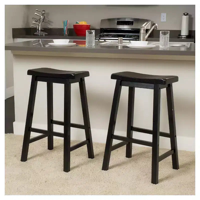 Taburete de barra Pomeroy de 29" negro: estructura de madera de caucho, estilo rústico