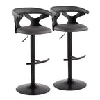 LumiSource Set of 2 Gardenia Adjustable Barstools Black Wood/Black Metal/Gray PU