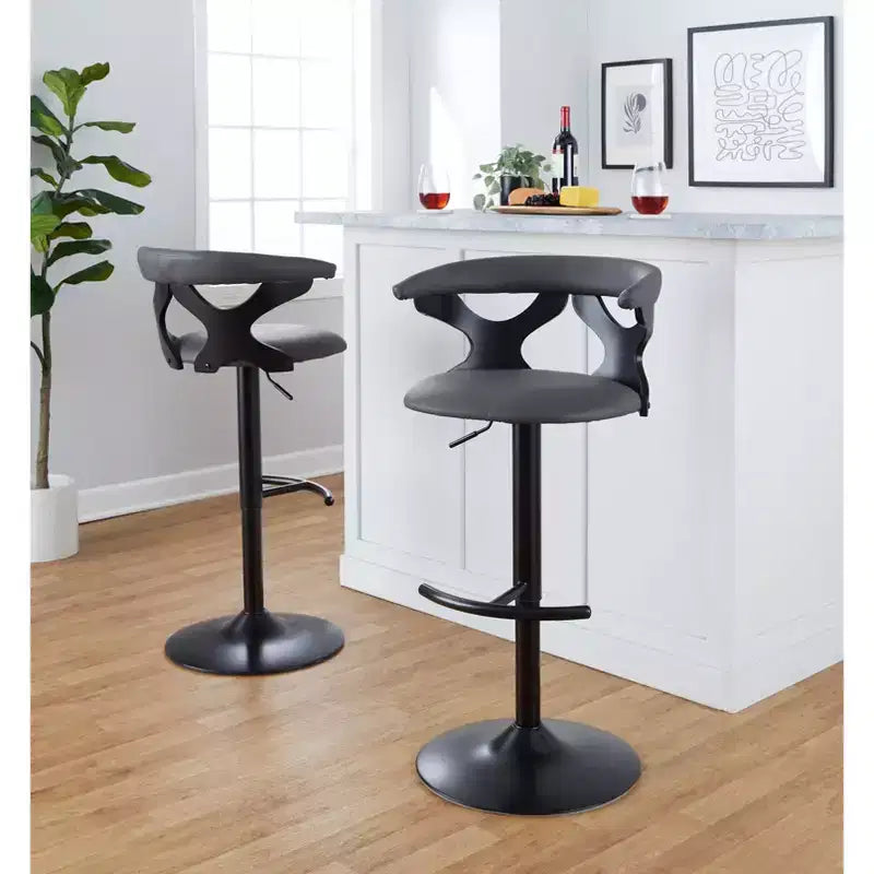 Taburetes de bar ajustables Gardenia Madera negra/Metal negro/PU gris