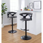 Taburetes de bar ajustables Gardenia Madera negra/Metal negro/PU gris