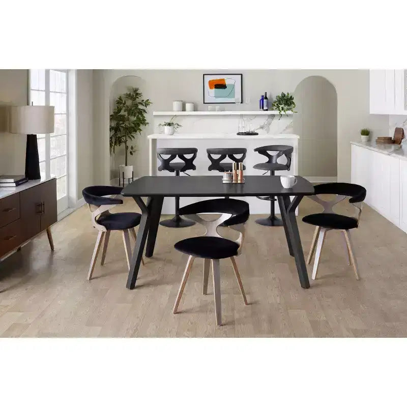Taburetes de bar ajustables Gardenia Madera negra/Metal negro/PU gris