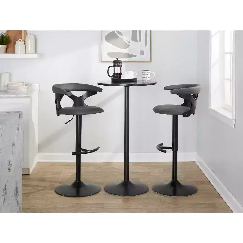 Taburetes de bar ajustables Gardenia Madera negra/Metal negro/PU gris
