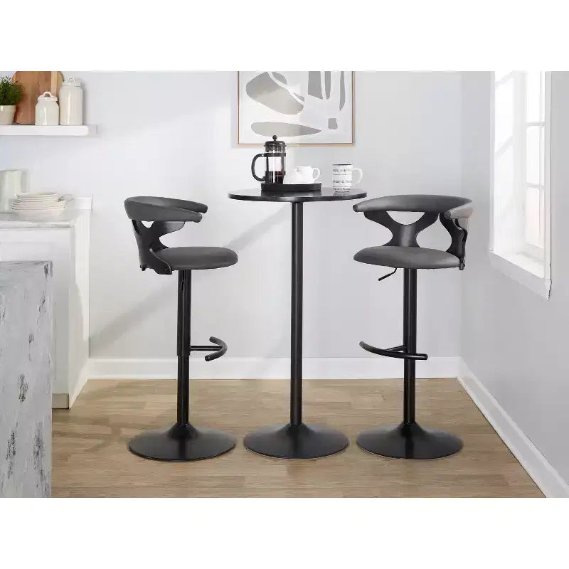 Taburetes de bar ajustables Gardenia Madera negra/Metal negro/PU gris