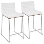 Set of 2 26" Mara Contemporary Counter Height Barstool White - Lumisource: Faux Leather, Wood Back, Steel Legs